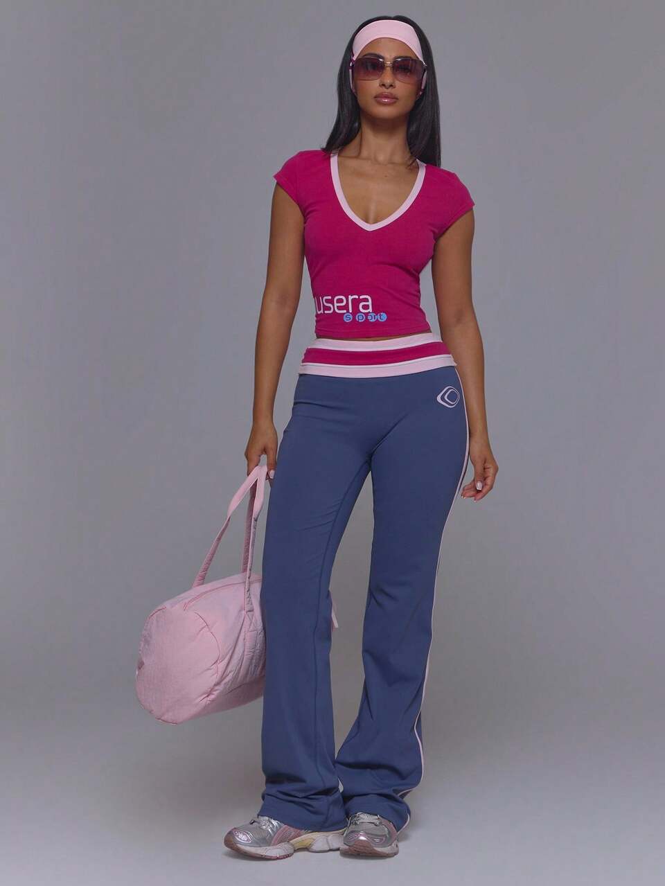 Active Pink Cotton Contrast Colour Edge Deep V Plunge Logo Fitted Cap Sleeve Open Keyhole Back Top