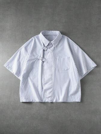 Street Life Camicia casual a maniche corte con bottoni e righe per uomo
