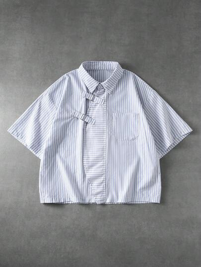 Street Life Camisa casual de manga corta con botones y rayas para hombre