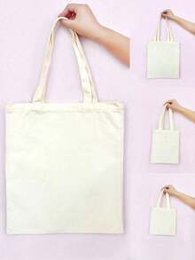 Multi-Size(Mini/S/M/L) Large Capacity Beige Canvas Tote Bag, Multipurpose Storage Handbag For Books & Stationery. Reusable As Party, Wedding, Baby Shower & Exhibition Gift Bag, Fit For DIY Painting, Embroidery And Sublimation Printing. - Beige - View 10
