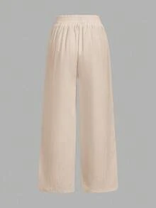 SHEIN Essnce 3pcs/Set Women's Casual Waist Tie Straight Leg Pants With Pockets, Suitable For Summer - Multicolor - View 5