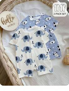 SHEIN Newborn Baby Unisex Cartoon Printed Romper, Suitable For Summer Graphic - Multicolor - View 3