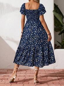 Breezaya ManYin Summer Allover Print Halter Ruffled Dress Maxi Vacation Beach Outfits Women - Royal Blue - View 2