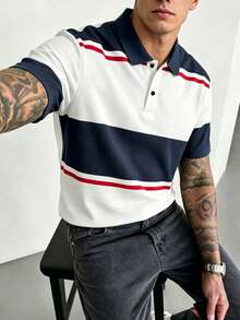 Airaco Men's Summer Casual Colorblock Patchwork Polo Shirt - Multicolor - View 1