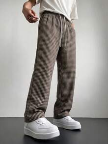Manfinity Hypemode Men's Drawstring Waist Plaid Straight Leg Loose Casual Pants - Multicolor - View 4