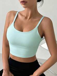 DAZY Bra Olahraga Wanita Polos Tanpa Punggung dengan Model Camisole dan Leher Persegi - Biru - View 2