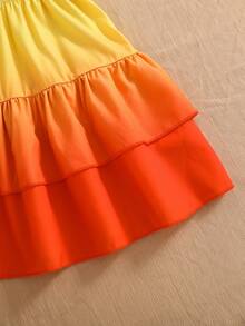 Tween Girl Gradient 2 Pieces Set. Vibrant Yellow-Orange Gradient Design, Beach, Outfits, Concert, Fitted, Chic, Leggings, Gym, Yoga, Casual, Y2K - Burnt Orange - View 7
