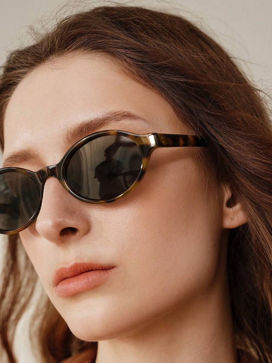 MOTF PREMIUM SIMPLE METAL TRIMMED TORTOISESHELL OVAL SUNGLASSES, COMMUTER RETRO WIND UV-PROOF SUNGLASSES, LIGHT AND FAMILIAR TORTOISESHELL NARROW-FRAME SUNGLASSES, ADVANCED ANTI-UV DAILY STREET SUNSHADES - leopard print - View 1