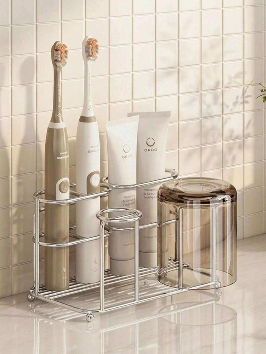 Cirelle Stainless Steel Toothbrush Holder For Bathroom Countertop, Toothbrush And Toothpaste Organizer - Multicolor - View 1