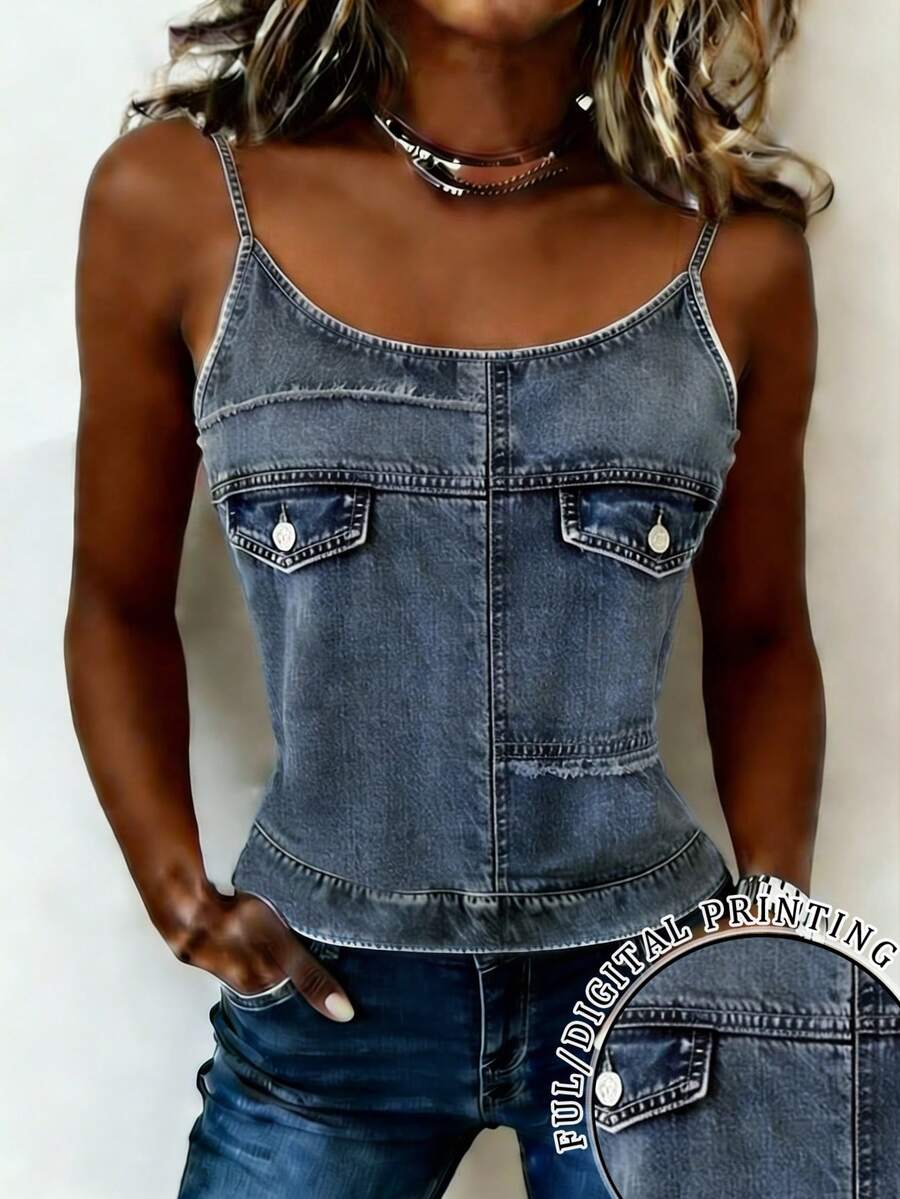 EMERY ROSE Women's Fitted Cropped Camisole - Blue - View 1