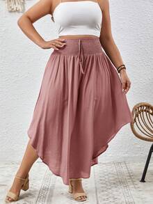 SHEIN VCAY Plus Solid Curved Hem Tie Front Summer Skirt - Dusty Pink - View 4
