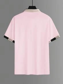 Calvornis 男款珠飾刺繡羅紋領短袖休閒 Polo 衫 - 粉色 - 查看 5