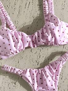 Swim Mod Women's Summer Random Print Thick Strap Ruched High Cut Sexy Bikini Set - Multicolor - View 5