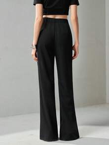 MOTF PREMIUM METAL DETAIL SIDE ZIPPER FLARE PANTS - Black - View 8