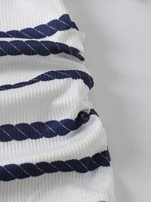 Casuvi Kids Set Kasual Kaos Lengan Pendek Bergaris dan Celana untuk Anak Perempuan Remaja - Blue and White - View 9