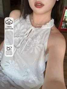 Dazy Plus 夏季花卉V領細肩帶背心與鬆緊腰A字迷你裙套裝，大尺碼，白色，女款居家休閒套裝，適合早午餐度假，可愛仙女風 - 白色 - 查看 1