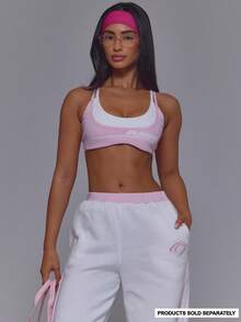 Musera Sport Sport Pink Strappy Double Layered Scoop Neck Cross Back Sports Active Bra - Pink - View 1