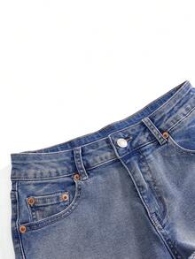 ROMWE Damen Spitzen-Patchwork figurschmeichelnde sexy Denim Shorts - Babyblau - Übersicht 3