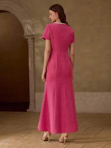 MOTF PREMIUM WOMEN'S ELEGANT MERMAID HEM LONG DRESS, LIGHTWEIGHT FABRIC - Hot Pink - View 3