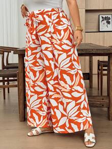 SHEIN CURVE+ Plus Size Women's All-Over Print Casual Versatile Daily Travel Long Pants Fall - Multicolor - View 5