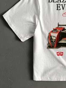 Manfinity ZONE917 Boxy Cropped Loose F1 Formula Racing White Short Sleeve T-Shirt - White - View 4