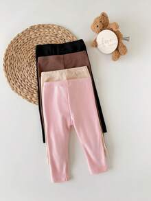 Babygirl Cute Casual Knit Autumn/Winter Versatile Heart Pattern Long Pants 4pcs Set - Black - View 2