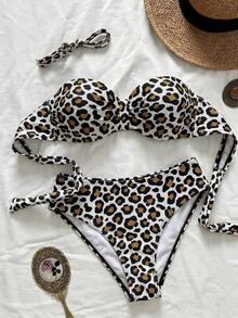 Swim Lushoire Spring/Summer Women's New Random Print Spaghetti Strap Back Tie Push Up Fashion Swimsuit 2-Piece Set - Multicolor - View 7
