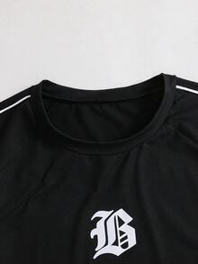 Coolqubz 2件組男士青少年街頭風休閒時尚舒適圓領套頭短T恤與針織短褲套裝，舒適面料，夏季新款，適合多種場合 - 黑色 - 查看 5