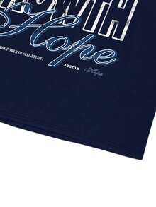 ROMWE MEN Street Life Camiseta con estampado de letras para hombre, adecuada para uso diario en primavera y verano - Azul Marino - Ver 6