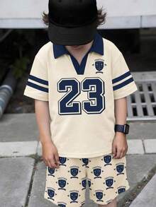 SHEIN 1件青少年男童休閒學院風舒適時尚極簡百搭柔軟印花短袖 Polo 衫，適合春/夏、返校、生日 - 彩色 - 查看 3