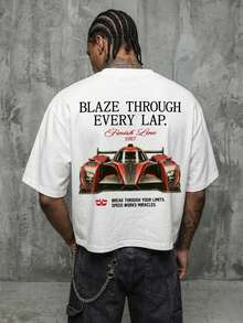 Manfinity ZONE917 Boxy Cropped Loose F1 Formula Racing White Short Sleeve T-Shirt - White - View 1