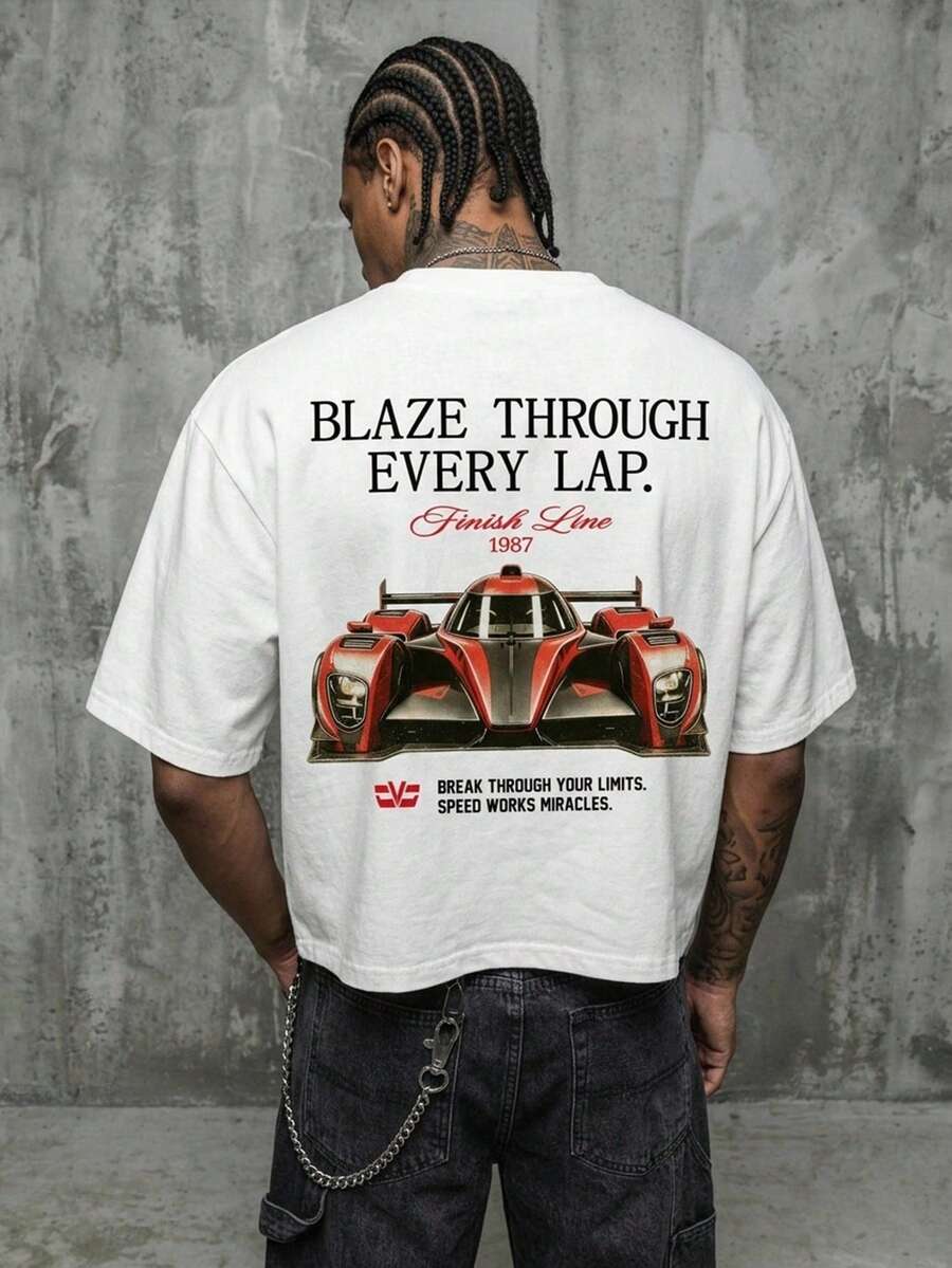 Manfinity ZONE917 Boxy Cropped Loose F1 Formula Racing White Short Sleeve T-Shirt - White - View 1