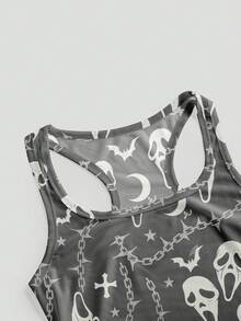 ROMWE Goth 深色哥德風神祕鍊條性感透視網格女款背心上衣 - 黑色 - 查看 3