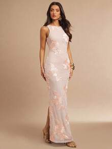 Silquee 3D Floral Fitted Minimalist Sexy Sleeveless Dress - Coral Pink - View 4