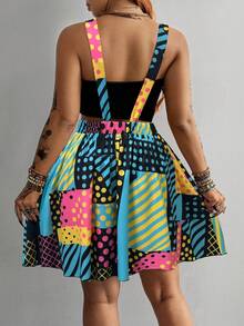 Whyspr Plus Size Women's Multi-Color Patterned Strappy Backless Fashion Dress - Multicolor - View 2