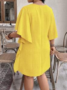 EMERY ROSE Vestido de uso diario casual de unicolor con cuello en V para mujer de talla grande - Amarillo claro - Ver 2