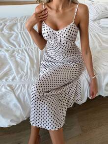 Livesso Nuisette élégante pour femme à bretelles fines, plissée avec dentelle contrastante, pyjama d'été - Blanc - Voir 5