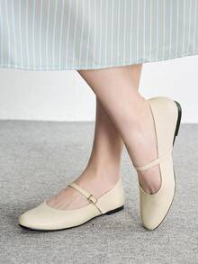 CUCCOO BIZCHIC 女款休閒通勤時尚百搭字母扣飾純色平底鞋 - 杏色 - 查看 3
