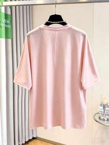 GlowEve Women's Round Neck Short Sleeve Fashionable Printed Elegant Summer Versatile T-Shirt - Pink - View 2