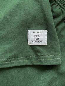 PrepCrw 2pcs Baby Boy/Girl Dark Green Summer Casual Work Soft Elastic Knit Crew Neck Short Sleeve Top And Pants Set,Decorative Embroidered Outing Vacation - Green - View 6
