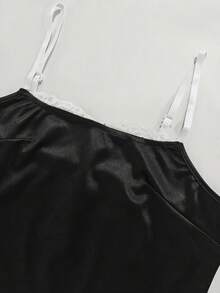 Cévolie Women's New Camisole Set, French Sexy Camisole Top + Skirt Black Set, Vintage Casual Elastic Shiny Fabric Lace Patchwork Camisole Top + Skirt 2-Piece Set, Hot Girl Sexy Black And White Contrast 2-Piece Set, Casual Simple Home Black Camisole 2-Piece Set, Suitable For Daily Home, Outing And Shopping Spring/Summer New Set - Black and White - View 4