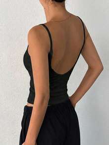 DAZY Women's Solid Color Backless Camisole - Black - View 3