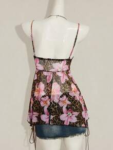 SHEIN ICON 女款印花細肩帶網眼背心上衣，度假休閒風 - 彩色 - 查看 2