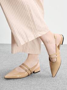 CUCCOO BIZCHIC Women's Apricot Glossy Pointed Back Strap Flats, Workplace Commuting Gentle And Elegant Versatile Work Shoes - Apricot - View 4