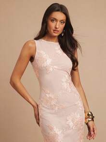 Silquee 3D Floral Fitted Minimalist Sexy Sleeveless Dress - Coral Pink - View 6