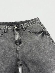 Manfinity EMRG Celana Pendek Denim Abu-abu Musim Panas Pria, Model Longgar dan Lebar - Grey - View 5
