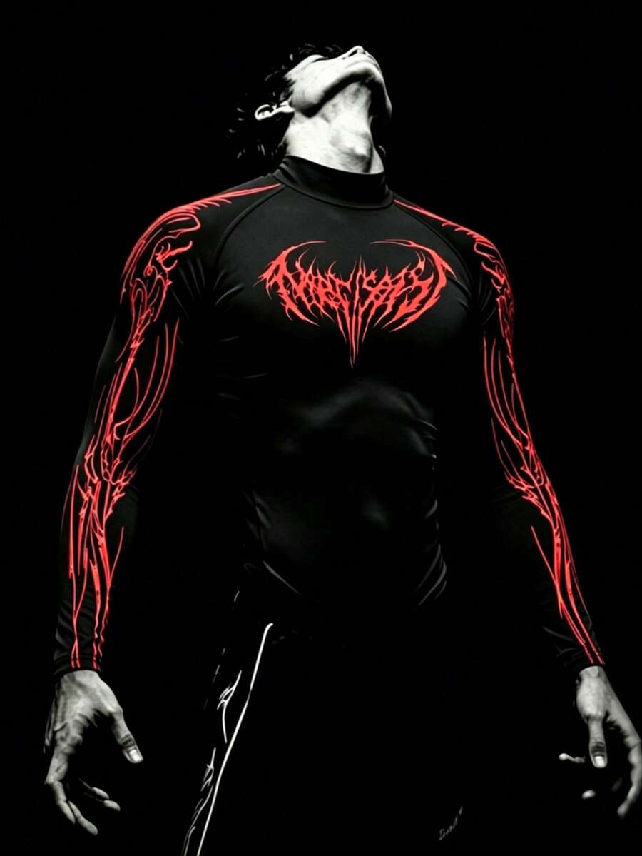 GymBeat Gothic Style Printed Stand Collar Sports T-Shirt For Men, Gym - Black - View 1