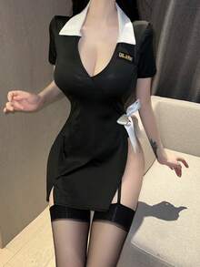 Dansine 性感警服诱惑角色扮演警官内衣套装 - 黑色 - 查看 1