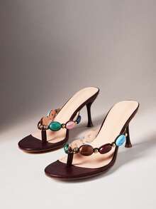 SHUZIA Women's Fashion Daily Wear Thong High Heel Sandals - Burgundy - View 5