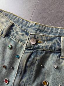 ROMWE MEN Street Life Men's Frayed Hem Denim Shorts With Pockets - Bronze - View 3